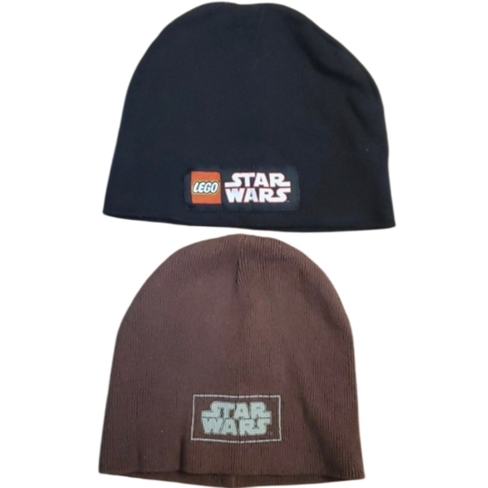 Star Wars 2 Pack Kids Tobaggan Beanie Hats Black Lego &‎ Brown Ribbed